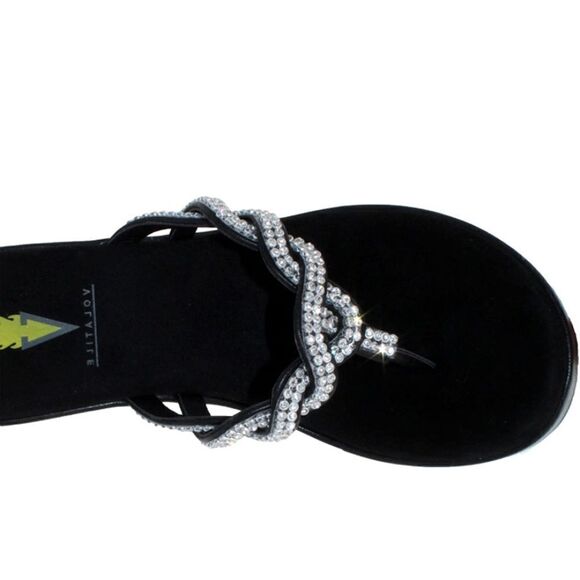 women’s Volatile Bridal platform wedge sandals black rhinestones Size 10 - Picture 2 of 9